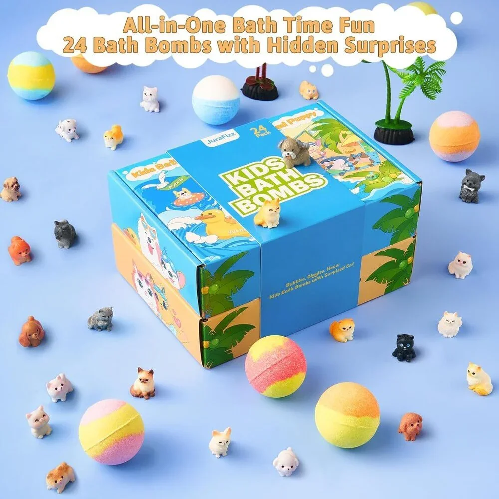Bath Bombs for Kids with Surprise Inside, 24 Pack Kids BathBombs with Puppy & Ca